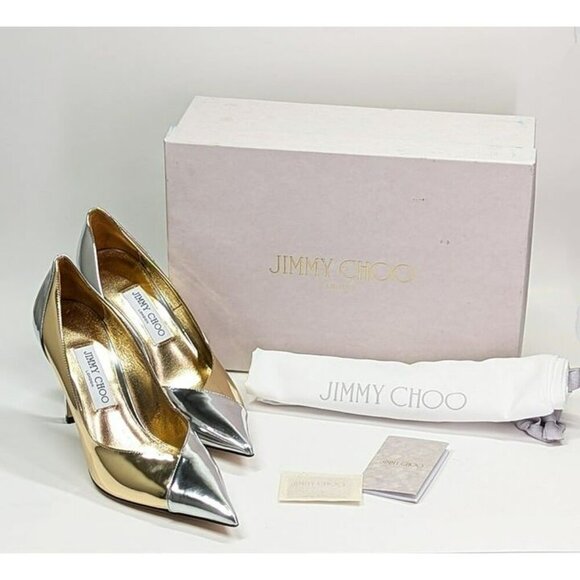 Jimmy Choo Women's Cass 95 Metallic Pointed Toe Pumps Size 38.5 (MSRP $950) - Picture 3 of 11